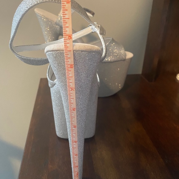 Glitter Pole Dancer Sandals Platform High Heels size 10 Silver Roimaash - Picture 5 of 8